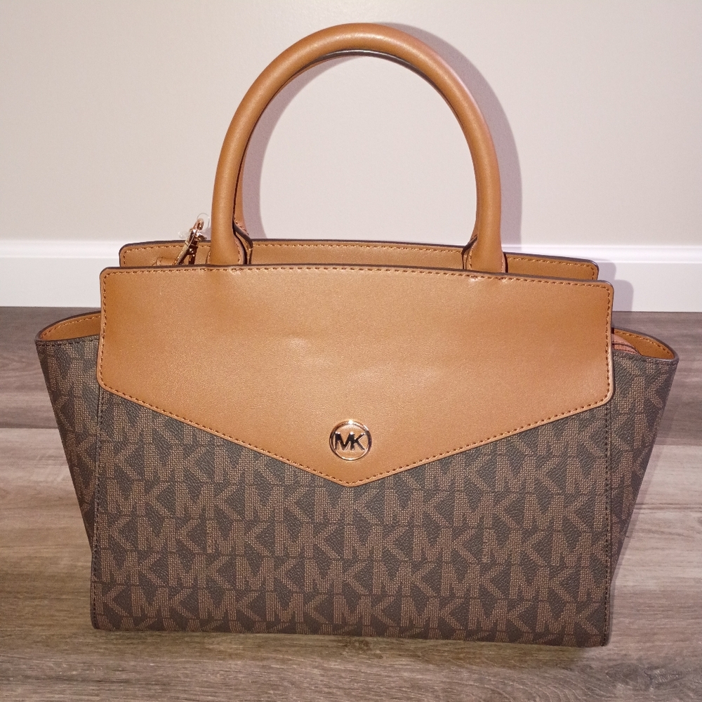 NWT Michael Kors Classic Brown Luggage Leather Esther Large Satchel Handbag